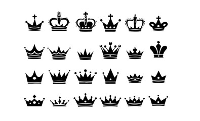 Poster - Collection of various crown shapes in black and white vector graphics