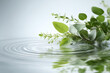 © Marut - Fresh green herb leaves with water ripple effect on smooth surface creating calm and natural atmosphere with soft light and reflection