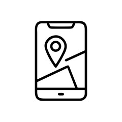 Poster - Mobile phone gps navigation app with location pin on screen for travel and direction use