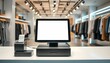© Husen - Modern retail point of sale system in a clothing store, with a blank screen terminal.