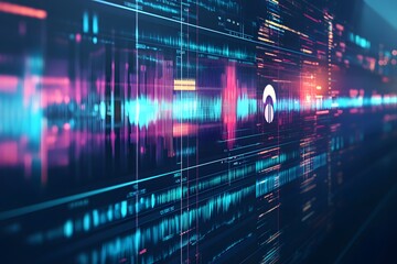 Poster - Vibrant Digital Waveform Abstract Representation with Colorful Sound Frequencies and Lines
