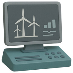 Poster - 3D Green Technology Computer Model with Wind Turbines and Graphs for Sustainable Energy Concepts