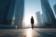 © kiritorisekai_Studio - Businesswoman Walking Toward Sunrise in Modern Cityscape