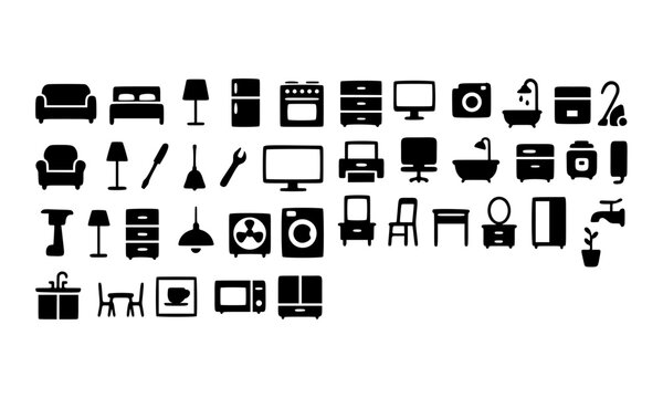 Collection of Home and Furniture Icons Modern Minimalist Design Elements