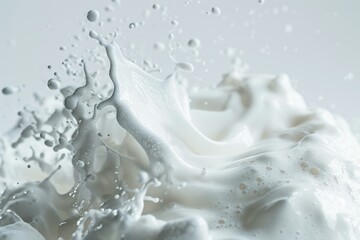 Poster - Milk is splashing, creating a crown shape with bubbles on a white background