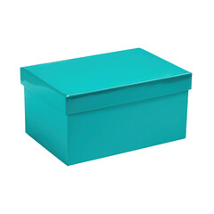Poster - Teal Blue Gift Box with Lid on White - Present, Celebration
