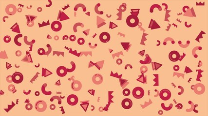 Wall Mural - Peach background with red geometric shapes. Abstract seamless memphis loop video background.