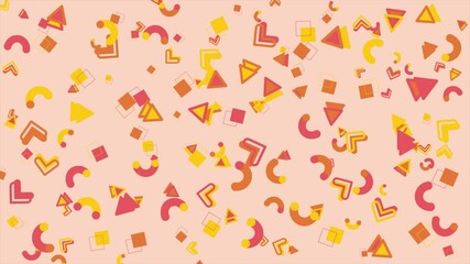 Wall Mural - Pink background with scattered geometric shapes. Abstract seamless memphis loop video background.