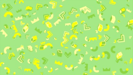 Wall Mural - Green background with yellow and green geometric shapes. Abstract seamless memphis loop video background.