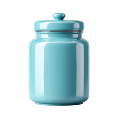 Poster - Stylish Teal Blue Ceramic Jar with Lid, Isolated on White