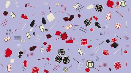 Wall Mural - Abstract geometric pattern of cubes and cylinders. Abstract seamless memphis loop video background.