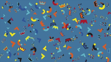 Wall Mural - Vibrant abstract pattern with crowns and geometric shapes. Abstract seamless memphis loop video background.