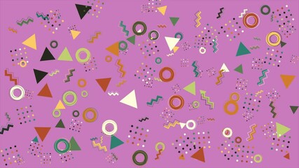Wall Mural - Purple background with geometric shapes. Abstract seamless memphis loop video background.