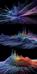 Leinwandbilder - A vibrant display of colorful data points forming abstract landscapes on a dark background