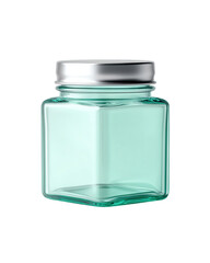 Poster - Empty Green Glass Jar with Silver Lid Isolated on White