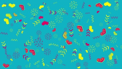 Wall Mural - Teal 80s style geometric abstract design. Abstract seamless memphis loop video background.