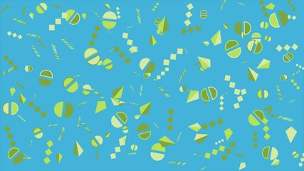 Wall Mural - Abstract green shapes on a blue background. Abstract seamless memphis loop video background.
