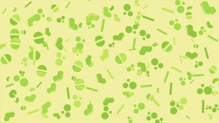 Wall Mural - Green abstract pattern of shapes and lines. Abstract seamless memphis loop video background.