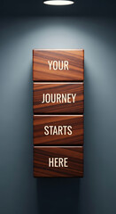 Poster - Dark wood blocks stacked vertically display the words 
