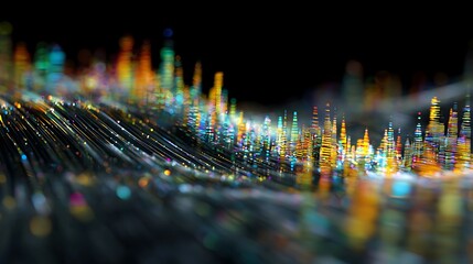 Leinwandbilder - A colorful abstract skyline visualizes digital information flow in a modern city