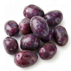 Poster - Pile of multiple whole purple potatoes creating a vibrant and colorful display, isolated on a white background