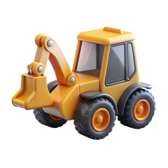 Poster - Yellow toy backhoe loader construction vehicle high quality 3d rendering icon land transportation isolated on white background cute and detailed