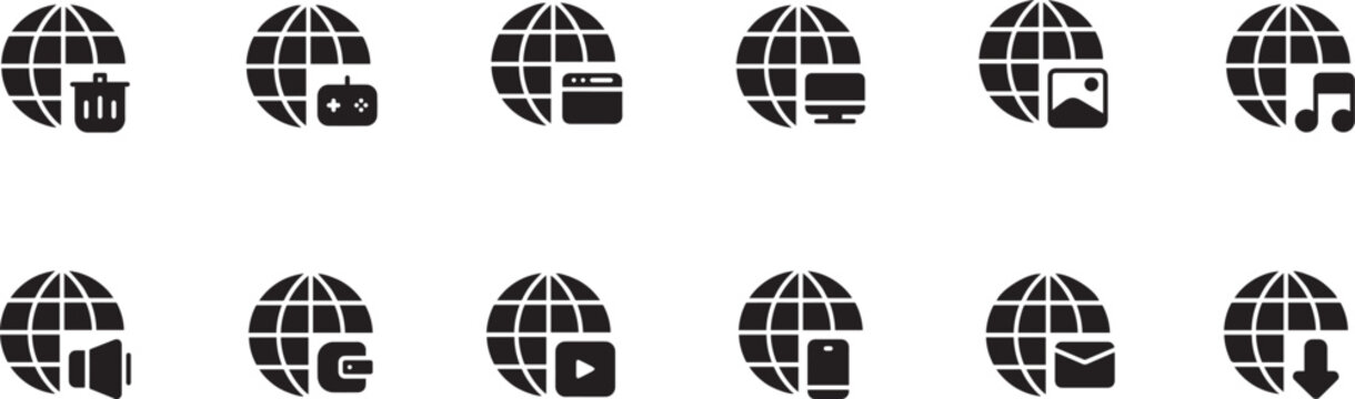 globe, spherical, earth, world, icons, vector, simple, minimalist, black and white, monochrome