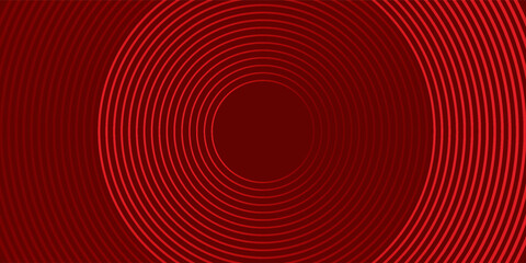 Poster - Abstract red geometric lines glowing on a dark red background. Modern shiny red circle line pattern. Futuristic technology concept.
