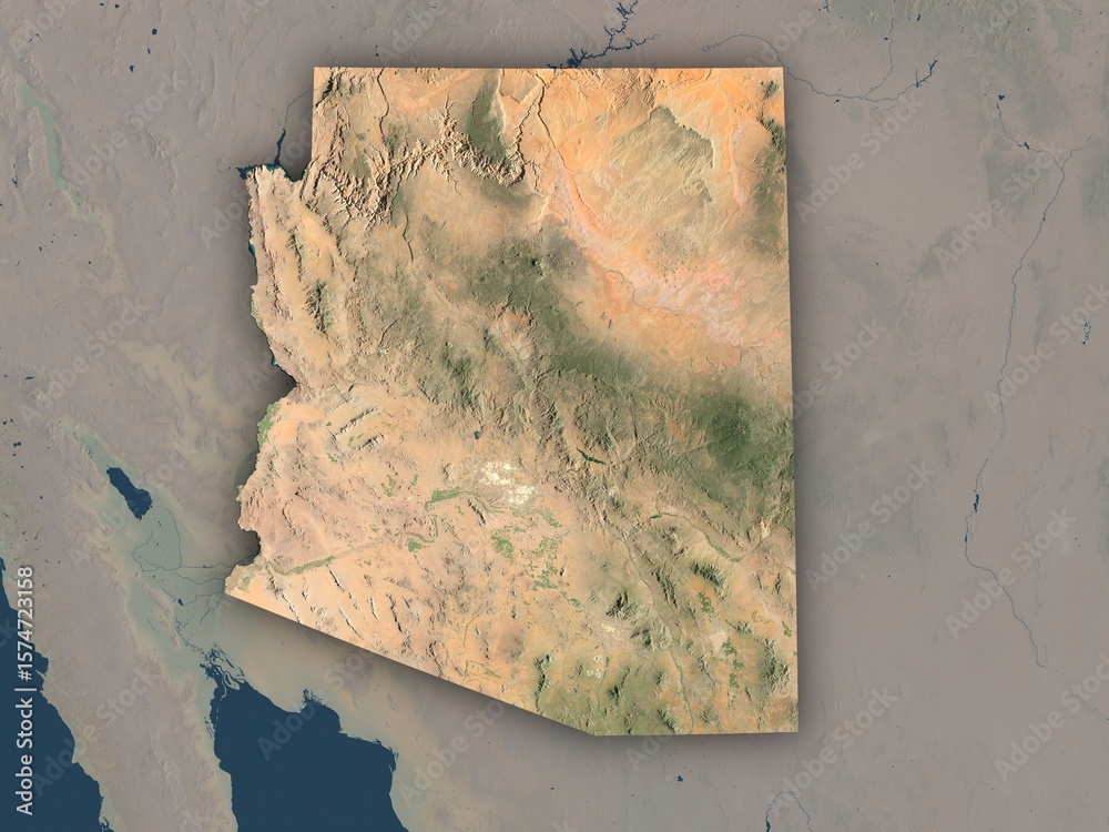 Very detailed map of Arizona with clear state borders and visible ...