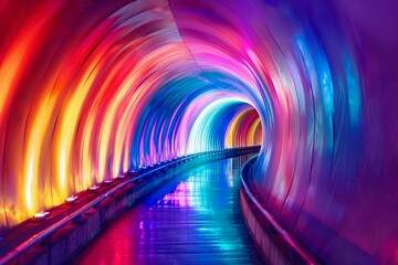 Wall Mural - empty illuminated tunnel glowing with vibrant rainbow colors creating a mesmerizing spectacle