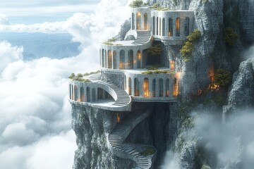 Poster - Surreal 3 D Rendering Of A City On A Mountain