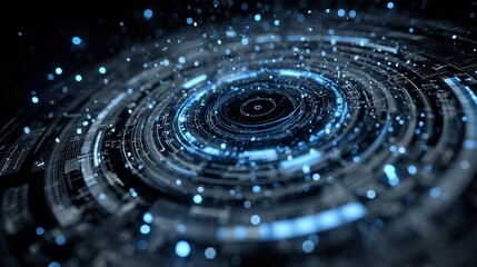 Aufkleber - Futuristic technology interface with glowing circles and particles creating a vortex