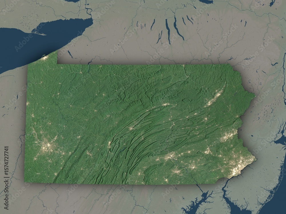 Very detailed map of Pennsylvania with clear state borders and visible ...