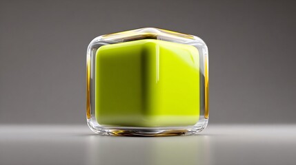 Aufkleber - Abstract glowing cube encapsulated in translucent glass, floating on a minimalist surface, with