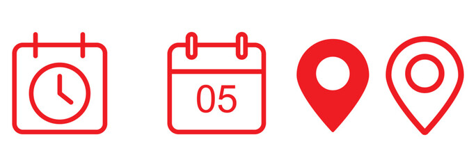 Poster - Address. time, and date icon vector. Event elements isolated on transparent background. Clock, pin map location,