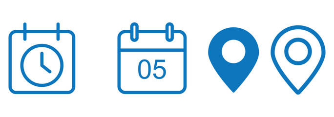 Poster - Address. time, and date icon vector. Event elements isolated on transparent background. Clock, pin map location,