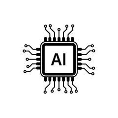 Poster - A black and white illustration of a computer chip with ai written in the center of the chip design