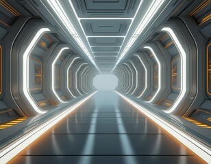 Poster - uturistic tunnel with light abstract spaceship corridor future interior background sci fi science concept 3d rendering