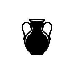Poster - A simple black silhouette of a vase with two handles and a narrow neck on a white background