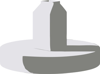 Leinwandbilder - Abstract illustration of a white milk carton on a circular platform with shadows and geometric shapes