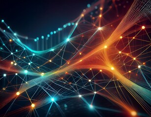Aufkleber - abstract background with interweaving of colored lines and dots network connection structure data exchange 3d