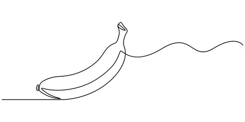 Fototapete - Banana continuous one line drawing minimalist vector design, black line sketch isolated on white background. Fruit vector illustration, Single one line drawing bunch of bananas. Bunch of ripe bananas.