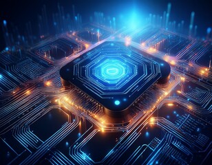 Aufkleber - digital representation of artificial intelligence on a circuit board with glowing details