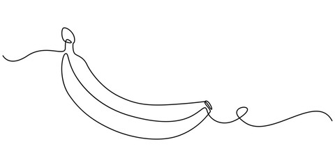 Fototapete - Banana continuous one line drawing minimalist vector design, black line sketch isolated on white background. Fruit vector illustration, Single one line drawing bunch of bananas. Bunch of ripe bananas.