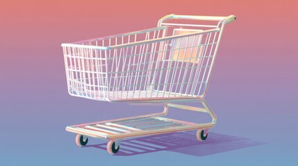 Poster - Shopping cart illustration with a gradient background, emphasizing modernity and consumerism.