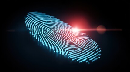 Poster - Digital fingerprint design with glowing elements on a dark background, emphasizing security and technology themes.