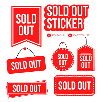 Sold out sticker set with editable, easy to use vector graphics for sale promotions and retail availability