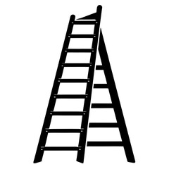 Poster - Simple black silhouette of a sturdy ladder perfect for construction or diy themes