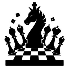 Poster - Classic black silhouette of a traditional chessboard with a realistic detailed design