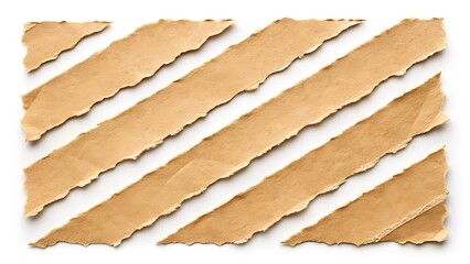 Poster - Torn Kraft Paper Strips on White Background for Creative Design Elements